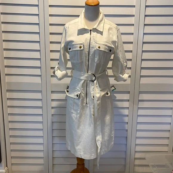 Hope & Harlow | Dresses | Hope Harlow White Denim Dress With Zipper Pockets  In Euc | Poshmark